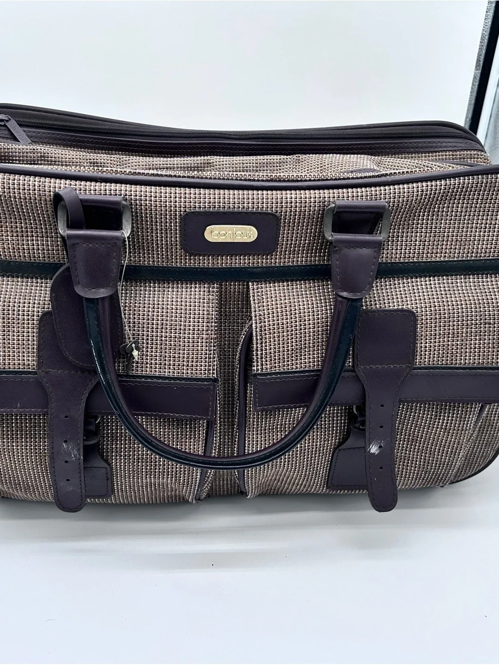 VINTAGE 1980s Leather-Trim Brown Travel Briefcase - Men